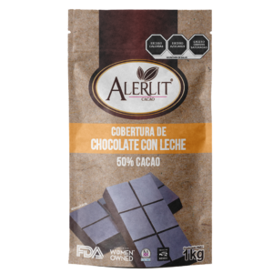 Cobertura de Chocolate con Leche 50% Cacao -1kg- Alerlit. Calidad Premium.