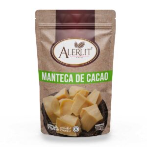 Bloques de manteca de cacao pura Alerlit en presentación de 1kg.